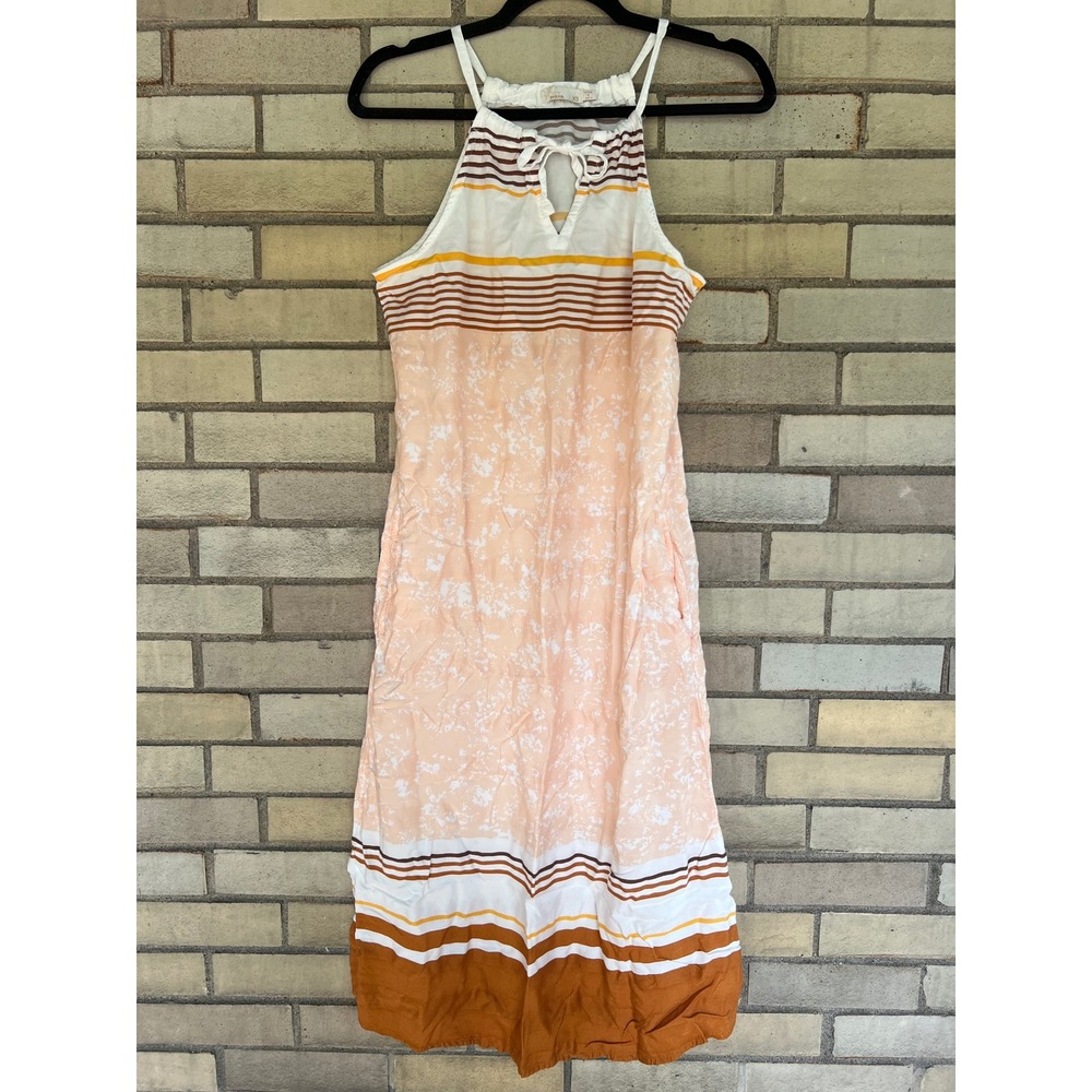 Prana‎ Peach Floral Striped Halter Midi Dress with Pockets Size XS Lenzing Modal